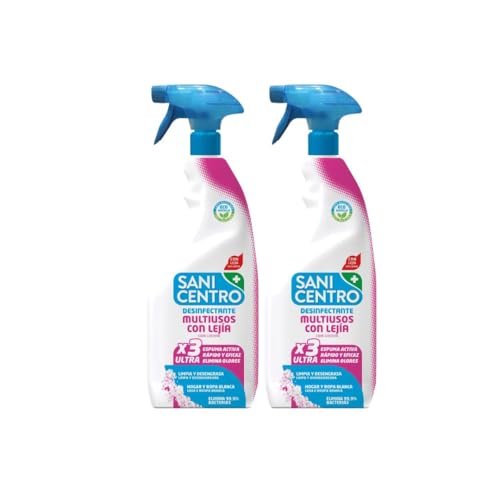 SANI CENTRO Desinfectante Multiusos con Lejía, Espuma Activa, Pistola Pulverizadora, 750 ml, Pack 2 Unidades