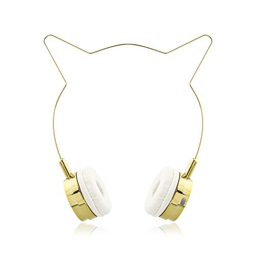 LUX ACCESSORIES Gold Cat Ears Edition Wireless Headphones Fashion Microphone Headset
