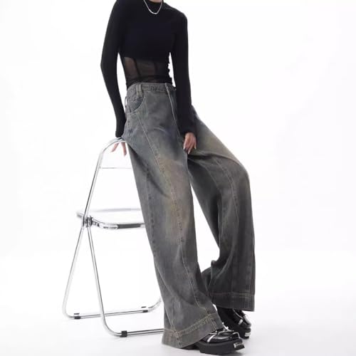 Women's Retro Washed Casual Jeans with high Waist and Floor Length Pants Wide Leg Jeans Woman3