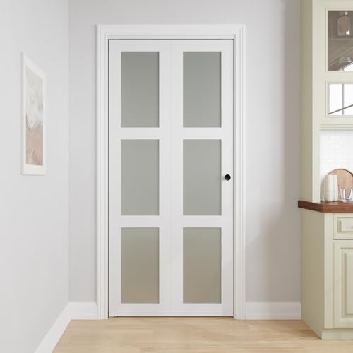 Image of Bifold Doors for 32 inch x 80 inch Opening,3-lite Tempered Frosted Glass