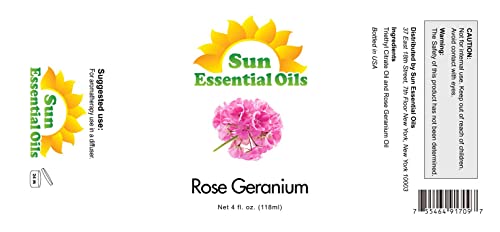Sun Essential Oils 4oz - Rose Geranium Essential Oil - 4 Fluid Ounces - Rose and Geranium Essential Oil