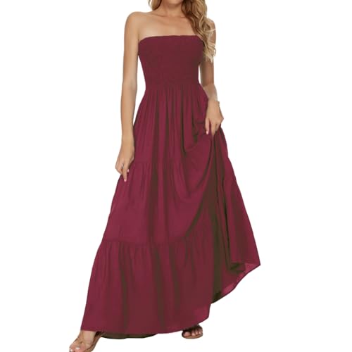 Image of Women's Summer Strapless Tube Top Maxi Dresses Off Shoulder Boho Beach Long Dress