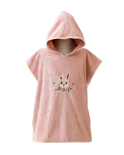 BeLikeFish Serviette à Capuche pour Enfants 2-9 Ans, Super Absorbante et Douce, Parfaite après Le Bain ou la Piscine (Lapin Rose, 60x60cm, 2-6 Ans)
