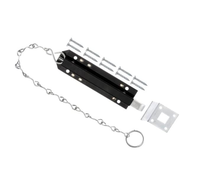 TERF® Heavy Duty Chain Door Bolt 200mm (8 inch) Including Fixing Screw Black Spring Loaded Chain Door Bolt For Garage Cabinet Garden Shed Industrial Door Bolt Latch Catch Door Lock