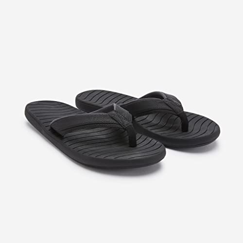 Hari Mari Brazos II Men's Flip Flops - Premium Rubber Water-Resistant Beach Sandals with Comfortable Memory Foam Leather Straps and Arch Support- Black,Size 93