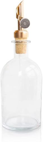 Rail19 Dispensador pequeño de enjuague bucal de vidrio transparente con boquilla de vertido de metal, dispensador de aceite de cocina y vinagre,