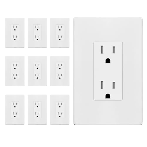 Image of ENERLITES Matte White Decorator Receptacle with Screwless Wall Plate, Standard Electrical Wall Outlet, 15A 125V, Self-Grounding, 2-Pole, 3-Wire, UL Listed, 61502-TR-MWSID, 10 Pack, Tamper Resistant