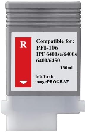 Vivid Colors VC PFI-106 Red Ink Cartridge Tank for Canon PFI-106R (130ml, Red) for Canon imagePROGRAF 6400 6450 Printer.