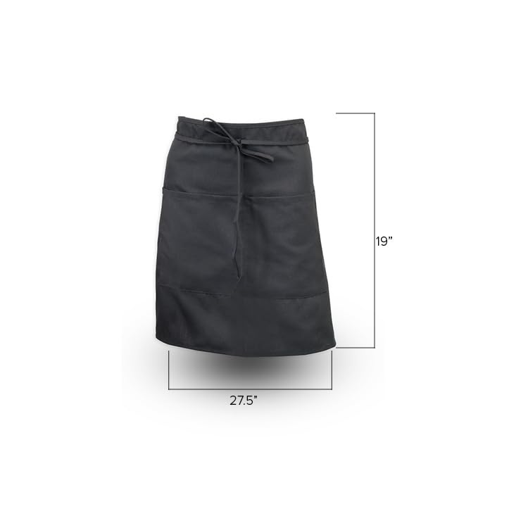PINNACLE 12 Pack Half Bistro Apron - Double Pocket A2005 - Black
