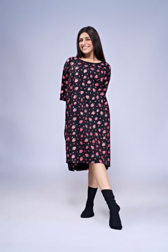 Image of LAMA STORE Women's Printed Oversized T-Shirt Dress, Cotton, 3 /4 Sleeve Length, Casual Loose Fit, Comfort Wear Extra Comfy Oversized Printed Pocket T-Shirt Dress