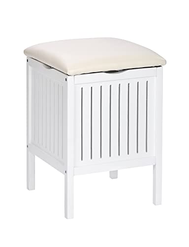 WENKO Tabouret Panier à linge Oslo, tabouret salle de bain et coffre à linge, bois massif blanc, 39x55x39 cm