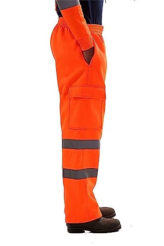 Men's Fleece Hi Vis Viz Cargo Pants Enhanced Visibility Joggers Safety Reflective Strip Work Trousers with Pockets2