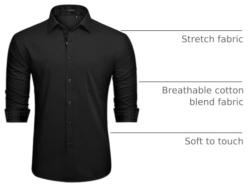 Image of HISDERN Mens Dress Shirts Long Sleeve Button Down Casual Shirts for Men Inner Contrast Formal Business Tuxedo Wedding Shirt