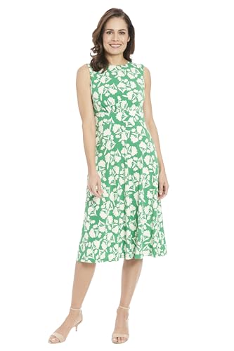 Image of London Times Women's Sleeveless Inset Waist Midi Fit and Flare Dress
