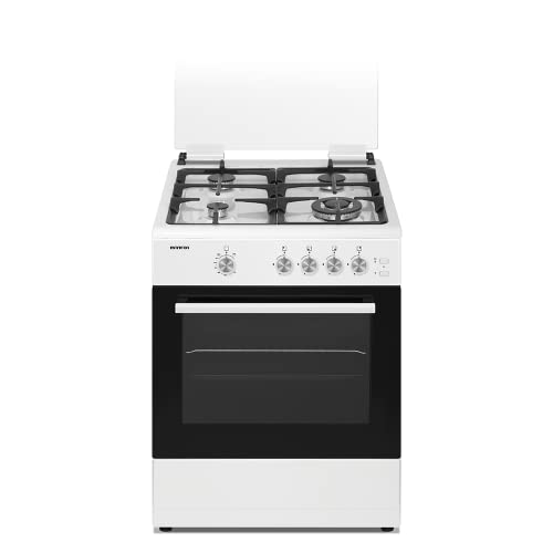 INFINITON Cuisinière à gaz CC60BLE Largeur 60 cm 4 zones Blanc Brûleurs avec sécurité FFSD Compatible gaz naturel et butane