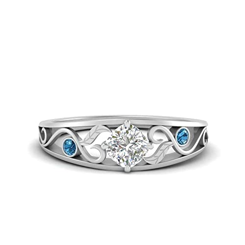 Image of Choose Your Gemstone Nature Inspired Compass Point Ring 925 Sterling Silver Cushion Shape Side Stone Engagement Rings Lightweight Office Wear Everyday Gift Jewelry US Size 4 to 12