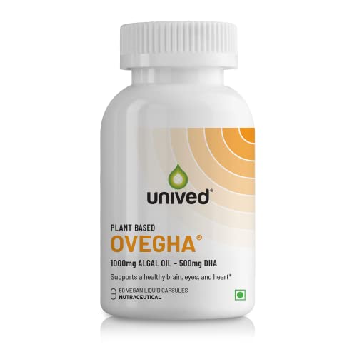 Image of Unived OVEGHA Plant-Based Omega-3 DHA | 1000mg Algae Oil 500mg DHA Per Serving | for Heart, Hair, Skin, Joint, Brain & Eye Health | 60 Vegan Capsules