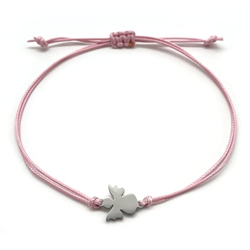 Schutzengel Armband | Glücksbringer Armkettchen mit Engel Schutzengelchen | Armbändchen Geschenk Freundschaftsband (Rosa)