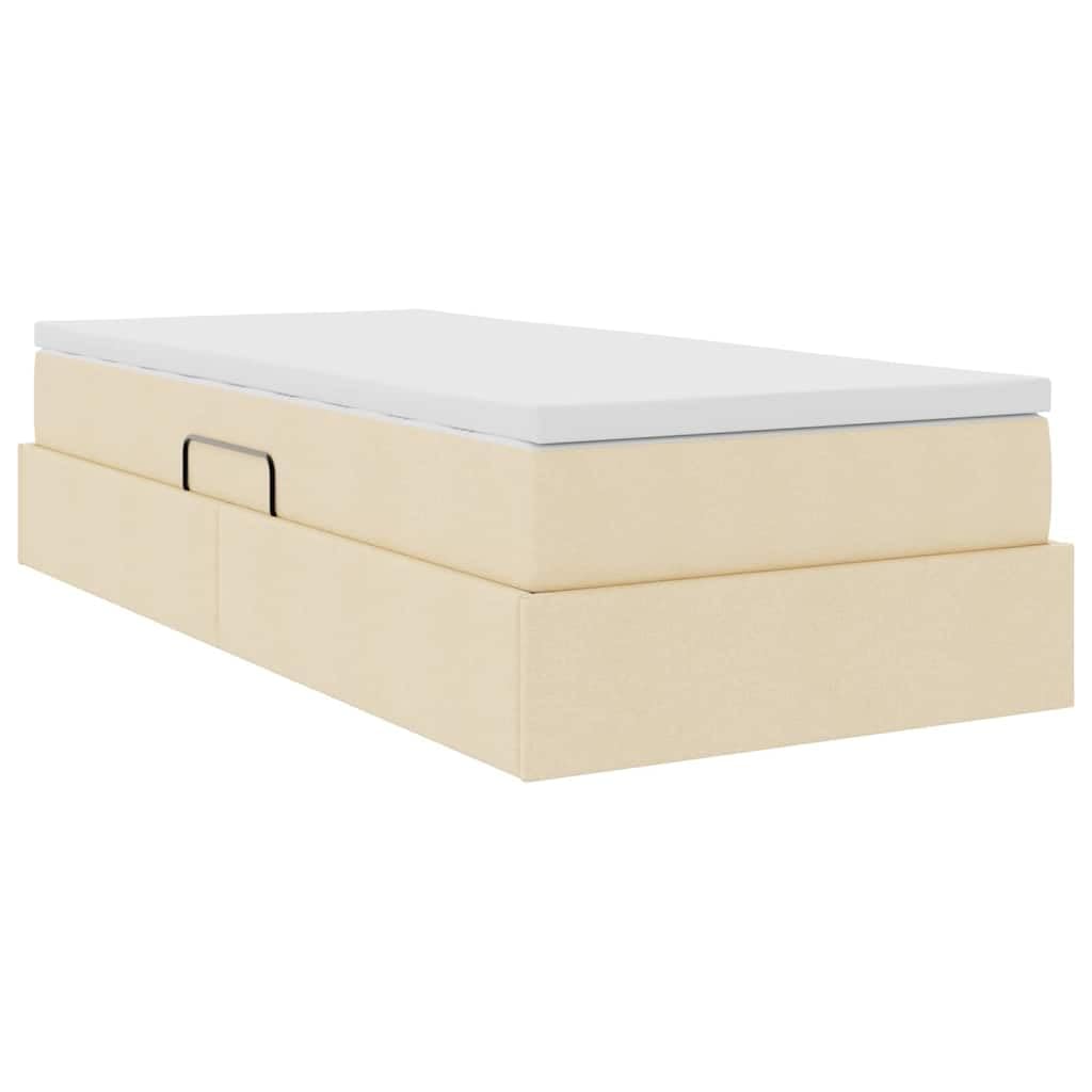 Letto portaoggetti con materasso crema, 90 x 200 cm, in poliestere, telaio in metallo, letto singolo con vano portaoggetti e meccanismo di sollevamento idraulico, moderno letto imbottito per