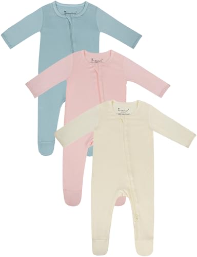 Image of Jimonda Baby Romper Boys Girls Bamboo Pajamas 2-Way Zipper Footed Unisex Zip-Up Sleepers Sleep and Play pjs