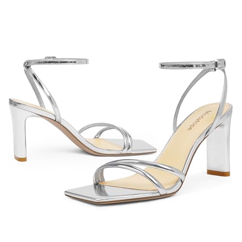 Image of Modatope Womens Sandals Square Open Toe Chunky High Heels Strappy Ankle Strap Sandals Comfort Dress Party Shoes
