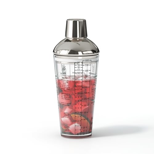 Coctelera de cristal, con recetas y medidas, 20 onzas, colador integrado y sello a prueba de fugas, herramienta de barra transparente para margaritas, martinis