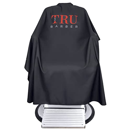 TRU BARBER Capa de peluqueria XXL, con cuello de silicona, 100% poliéster, capa de peso ligero y resistente al agua, capa de salón profesional con cierre a presión (negro rojo) Cover