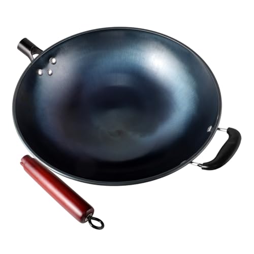 Wok de hierro con mango de madera, antiadherente, para cocina miniatura 1