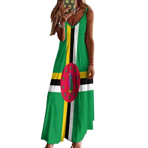 Robe à bretelles spaghetti drapeau de la Dominique avec emblème oiseau
