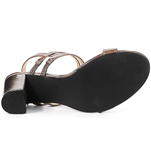 Allegra K Allegra K Women's Slingback Block Heel Ankle Strap Gunmetal Sandals 6.5 M US
