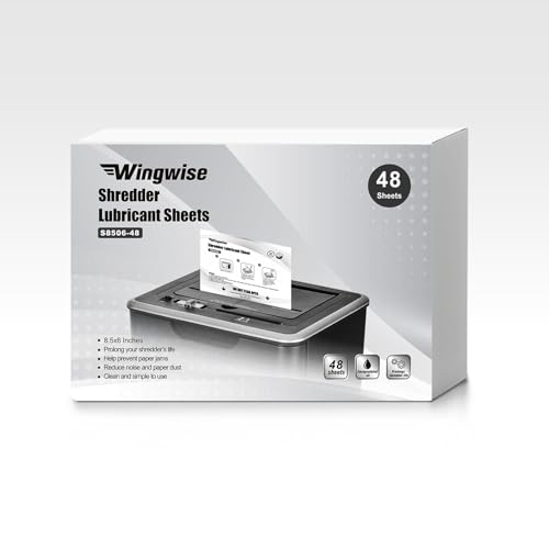 Wingwise 48-Pack Shredder Lubricant Sheets, 8.5 x 6 Inches, Sharpens Blades & Extends Shredder Life, Mess-Free Maintenance for Heavy-Duty Use
