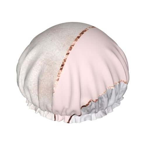 Gorro de ducha impermeable con banda elástica, gorro de ducha reutilizable de doble capa para mujer,Mármol mixto empalmado de oro rosa