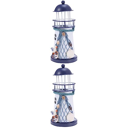Dechous 2Pcs Ocean Decor Outdoor Decor Home Decoration Rotating Garden Lights Lighthouse Tealight Candle Holder Bathroom Beach Decor Beacon Led Desk Lamp Natical Marine Model Rotatable #TOP6