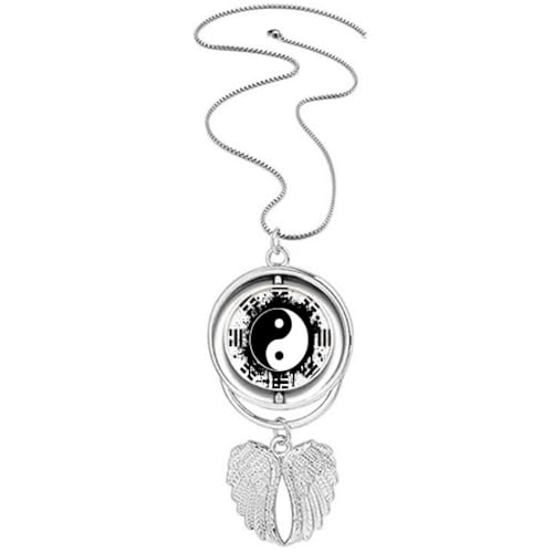 Collier pendentif ailes d'ange Yin-Yang en acier pour homme et femme
