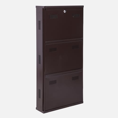 Image of Metal Shoe Rack Wall Mounted for Home with Central Locking | 3 Door 20 inch Wall Mounted Metal 6 Pair Shoe Rack Cabinet | Pre-Assembled Rack Shelves | 3 Year Warranty (Brown)