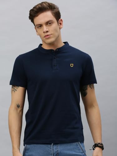 Image of Urbano Fashion Men's Multicolor Solid Mandarin Collar Slim Fit Cotton T-Shirt Pack of 3