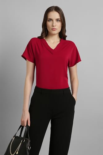 Image of Van Heusen Women's Polyester Regular Fit Half Sleeve V Neck Formal Top