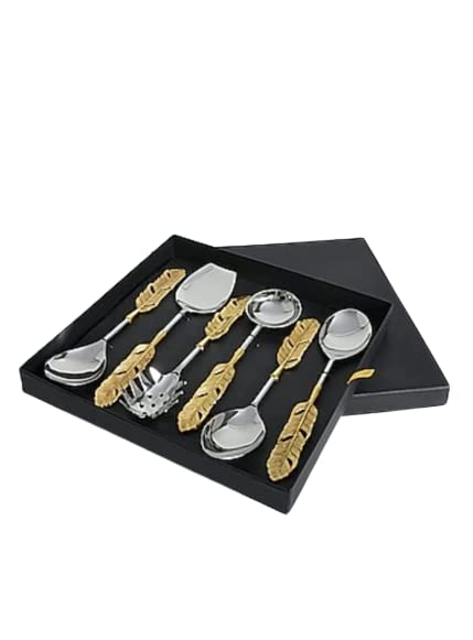 Made for You Stainless Steel Antique Spoon Set Home & Kitchen with Gift Box |(Set 6, Golden & Silver Color) Designer Serving Cutlery Spoons|Perfect for Dining Table, Dessert, Snacks, Soup & Ice Cream