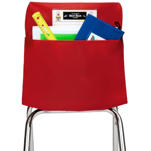 Image of Seat Sack Student Chair Storage Pocket - 17 inch, Single Pocket, Classroom Chair Organizer for Student Desks, Durable Over-the-Chair Storage, Ready-to-Use Name Tag Window, Red, 1-Pack
