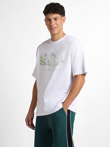 Image of Nobero Men's Oversized Graphic T-Shirt for Men | Soft Cotton | Drop Shoulder Relaxed Fit | Printed Casual Tshirt for Men