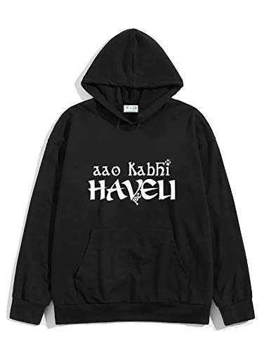 Image of The SV Style Random Print Graphic Print Pullover Hoodie, Black, Long Sleeve with Kangaroo Pocket 320 GSM Fleece Inside