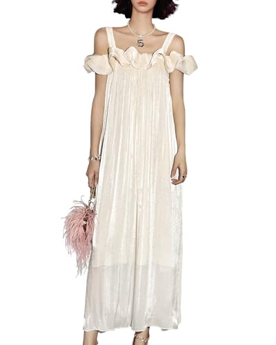 Women’s Casual Ruffle Off Shoulder Glossy Party Vacation Summer Cocktail Midi Dress