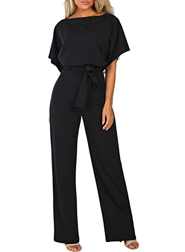 BLENCOT Jumpsuit voor dames, met ceintuur, ronde hals, elegant, korte mouwen, jumpsuit, lang, overall, broekpak, playsuit romper - Image 3