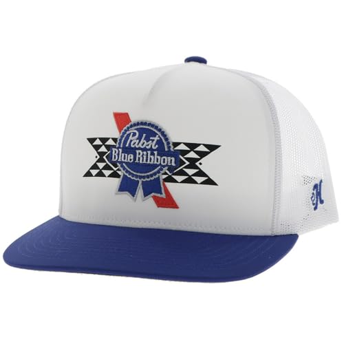 Image of HOOEY Officially Licensed Pabst Blue Ribbon One Size Fits All Adjustable Snapback Hat for Men and Women Mesh Back Trucker Hat