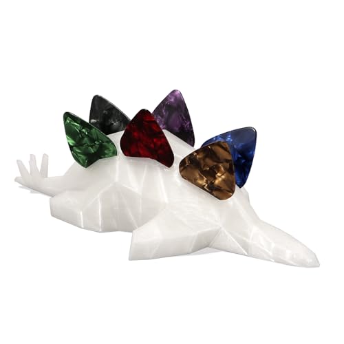 8 Pack Guitar Picks with Stegosaurus Pick Holder - 1mm Guitar Picks | Low-Poly 3D Stegosaurus Art Desk Ornament, Hold 6 Picks | Creative Gift for Guitarists Bassists Musicians (Picks Random Colors)