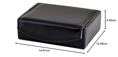 Mens Leather Travel Cufflinks Ring Storage Box Case with 2 Pairs Metal Collar Stays - Holds 9 to 12 Pairs