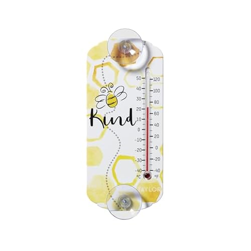 Taylor Bee Kind Indoor Outdoor Suction Cup Thermometer Decor for Patio Pool or Garage 8 Inch Multi