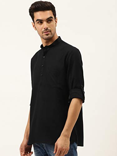 Full Sleeve Linen Short Kurta (Green,50)3