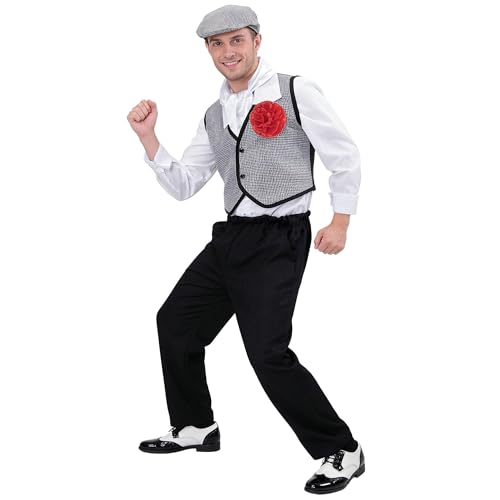 Wildarms Fato de carvão para homem, fato tradicional de madrilenho com gorro e calças para festas e eventos (S)