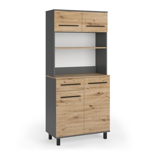 Vicco Buffet de Cocina Pure, Roble Artesanal/Antracita, 80.2 x 40.5 cm, con estantes Interiores Ajustables en Altura para un Almacenamiento Flexible